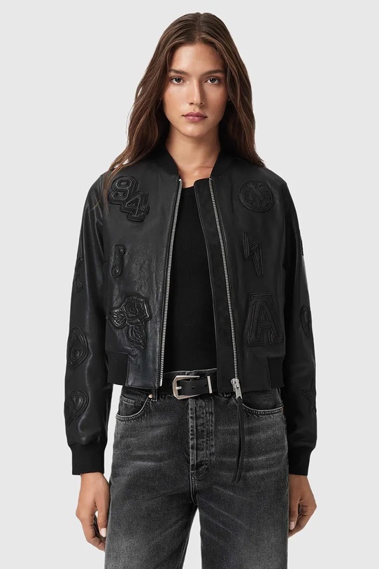 AllSaints kurtka bomber skórzana nieocieplane czarny W090LD