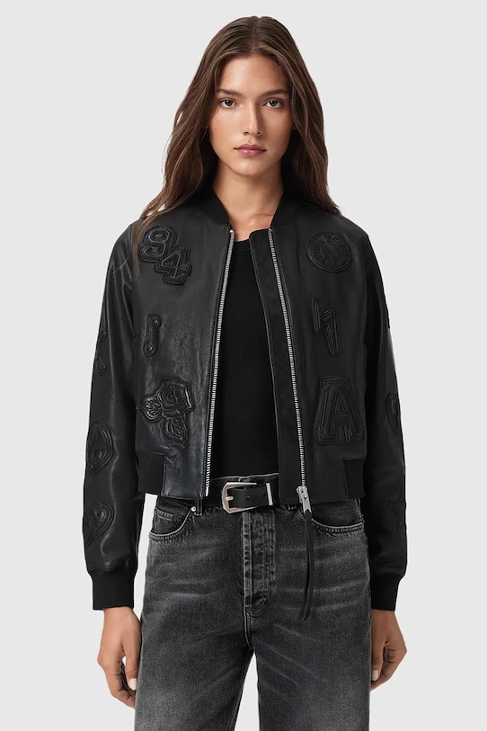 AllSaints kurtka bomber skórzana nieocieplane czarny W090LD