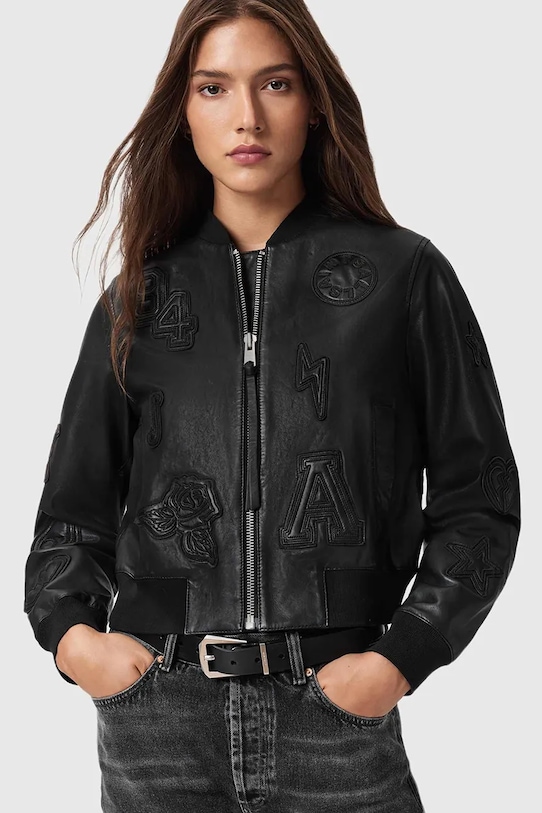AllSaints kurtka bomber skórzana czarny W090LD