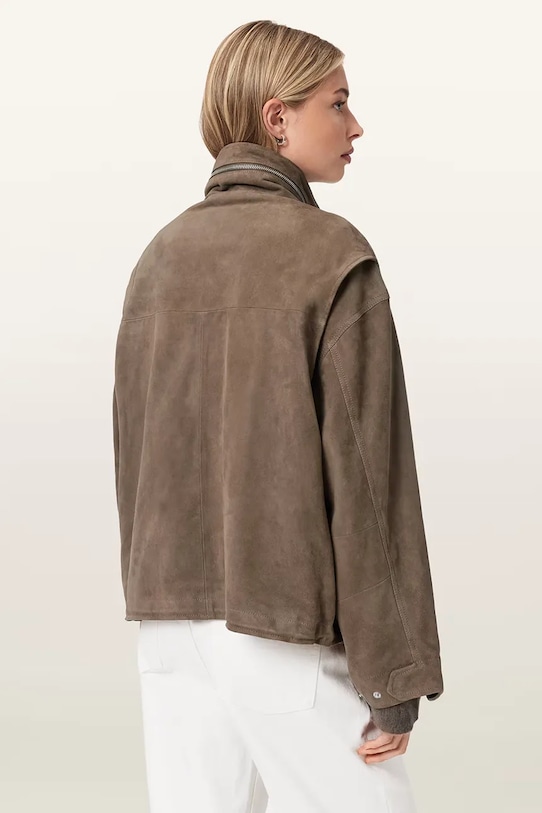 AllSaints kurtka przejściowa damska zamszowa W087LD brązowy SS26