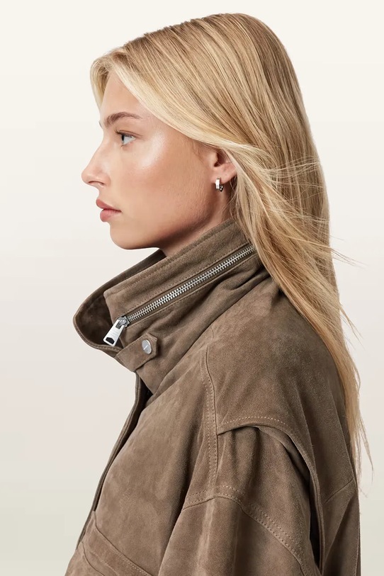 AllSaints kurtka przejściowa damska zamszowa W087LD brązowy