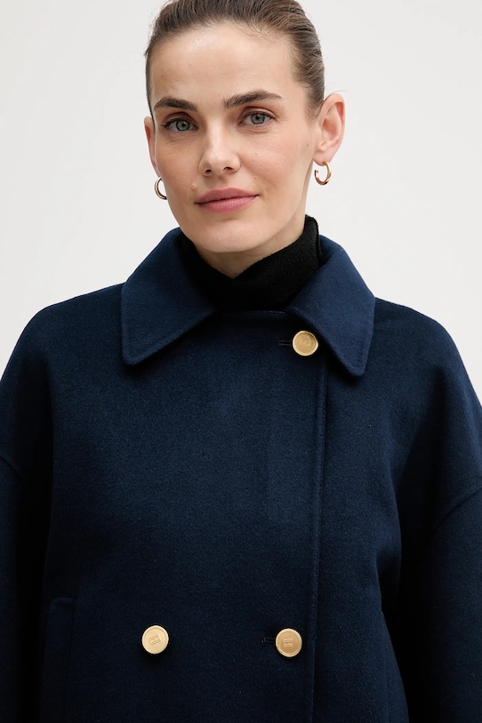 Tommy Hilfiger płaszcz z dodatkiem wełny granatowy WW0WW47759