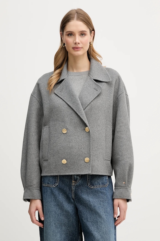 Tommy Hilfiger płaszcz z dodatkiem wełny bez kaptura szary WW0WW47759