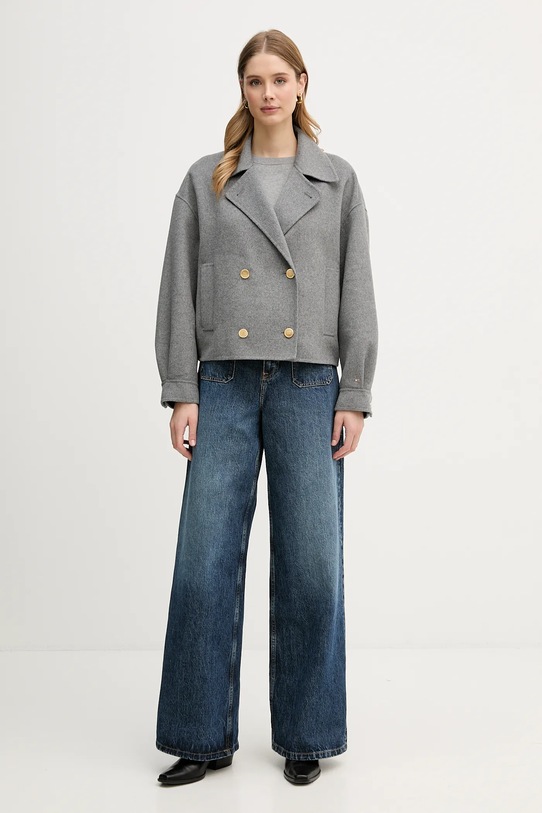 Tommy Hilfiger płaszcz z dodatkiem wełny WW0WW47759 szary SS26