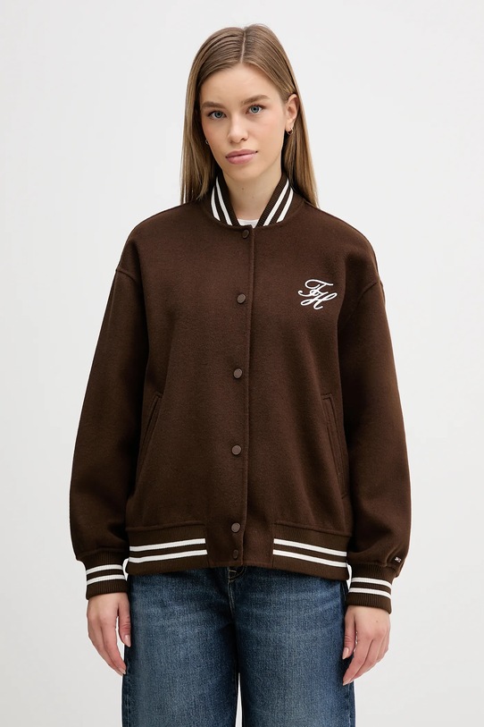 Tommy Hilfiger kurtka bomber z dodatkiem wełny bez kaptura brązowy WW0WW47760