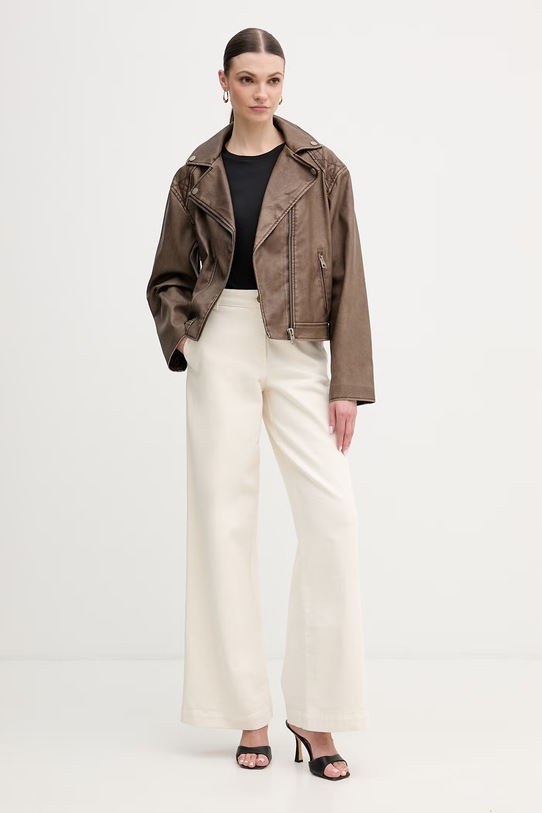 Δερμάτινο μπουφάν Guess NADA W6RL09.WH1X0 καφέ SS26