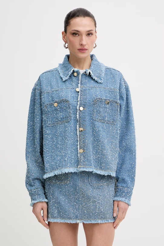 Guess kurtka jeansowa AMANDINA bez kaptura niebieski W6RN67.D6871