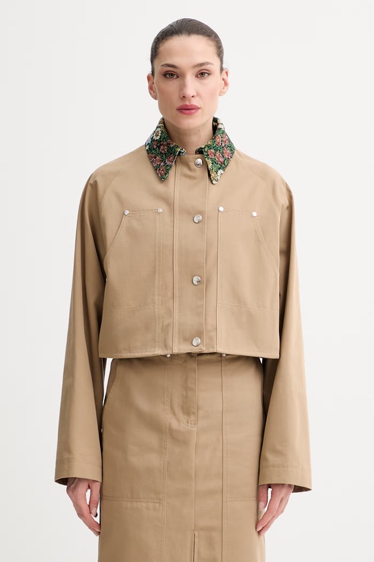 MSGM krótka kurtka damska bawełniana beżowy 4041MDH04Y.267104