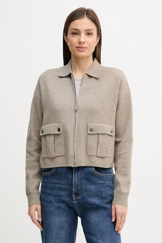 Dkny kardigan z domieszką wełny melanż beżowy P5JXAB60