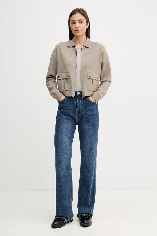 Dkny kardigan z domieszką wełny P5JXAB60 beżowy SS26