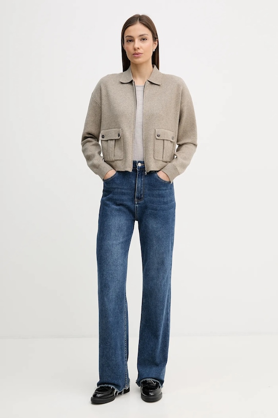 Dkny kardigan z domieszką wełny P5JXAB60 beżowy SS26