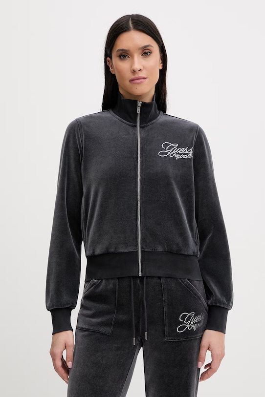 Guess Originals bluza welurowa bez kaptura szary W6RQ26.KCUF1