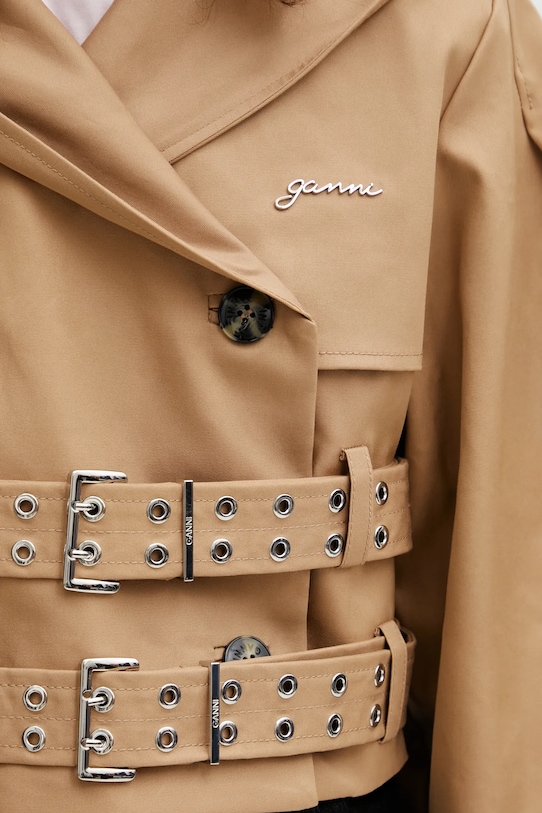 GANNI kurtka bawełniana beżowy W0220