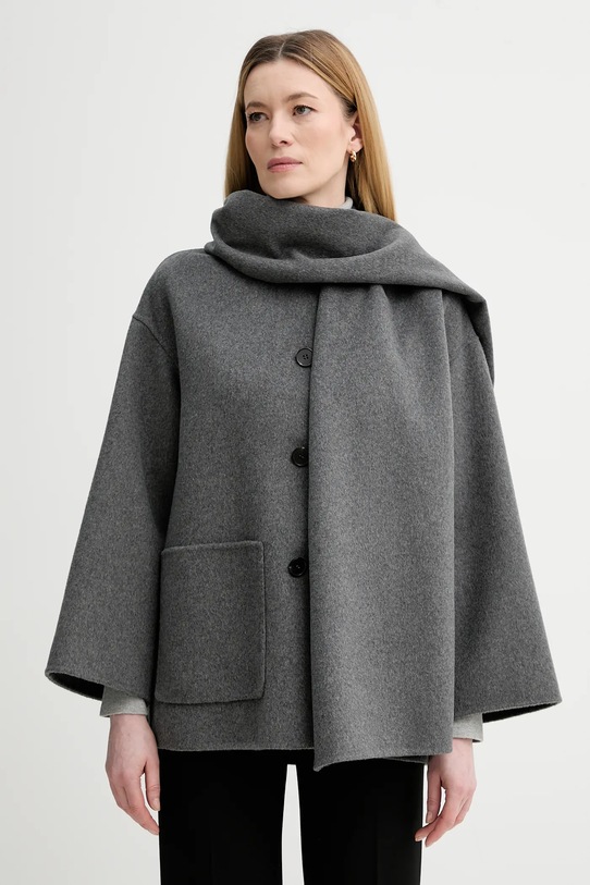 Marc O'Polo płaszcz z dodatkiem wełny bez kaptura szary 600024370013