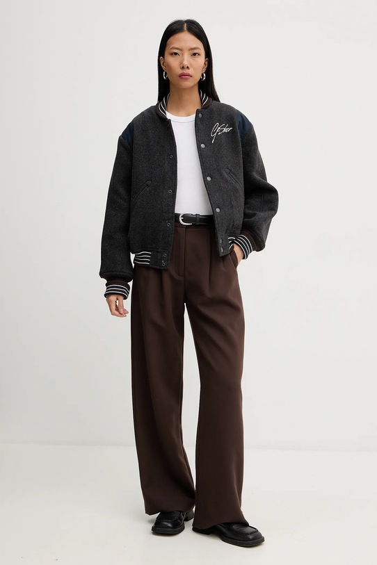 G-Star kurtka bomber z dodatkiem wełny D27339.E155 szary SS26