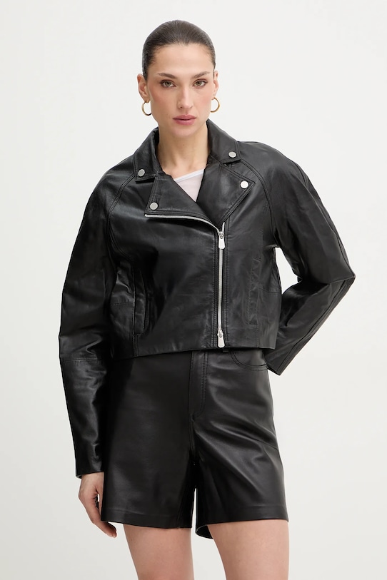 Δερμάτινο μπουφάν Pinko λείο δέρμα μαύρο 106229.A31Y