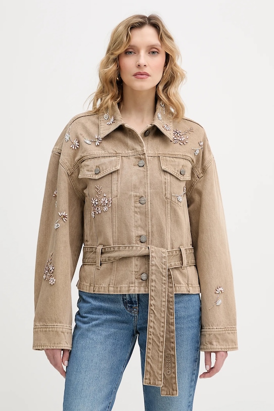 Pinko kurtka jeansowa bez kaptura beżowy 106389.A37D