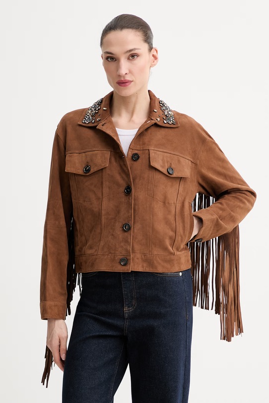 ERMANNO Firenze krótka kurtka damska zamszowa brązowy D48ED004CGEH0