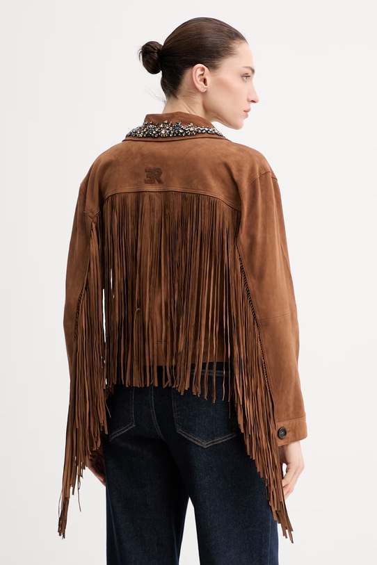 Odzież ERMANNO Firenze krótka kurtka damska zamszowa D48ED004CGEH0 brązowy