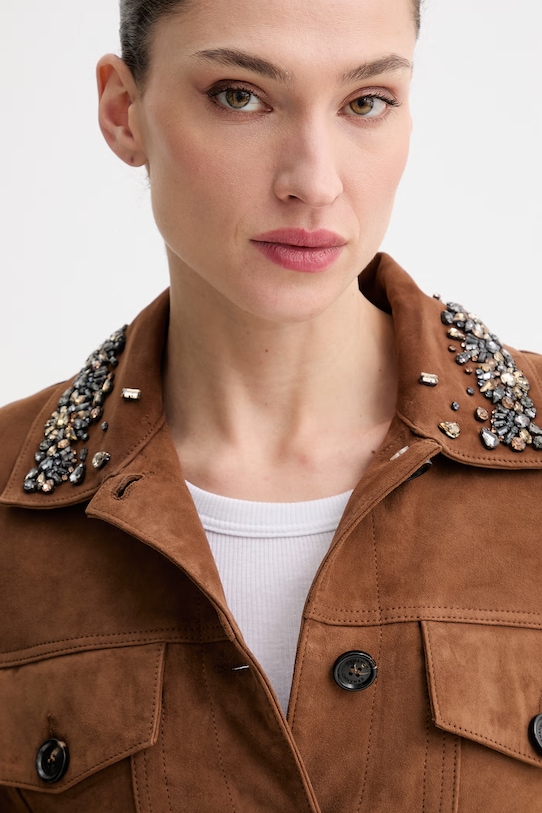 ERMANNO Firenze krótka kurtka damska zamszowa brązowy D48ED004CGEH0