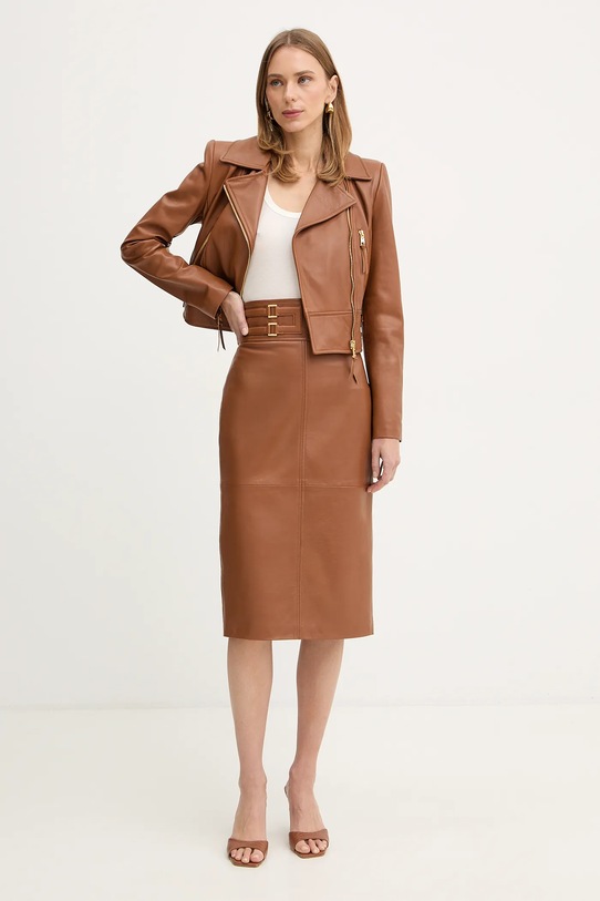 Elisabetta Franchi geacă ramones de piele GD57Z61E2 maro SS26