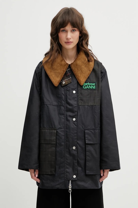 Barbour geacă x Ganni Hooded Duffle Wax bleumarin LWX1527NY71