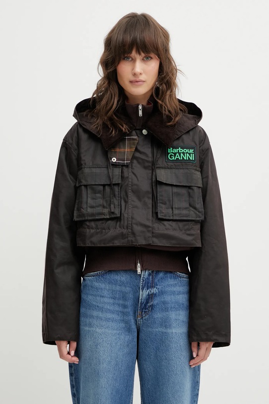 Barbour jachetă de bumbac x Ganni Peplum Wax maro LWX1523BR71