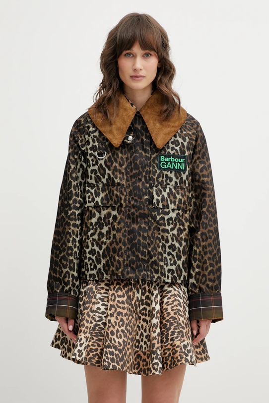 Barbour jachetă de bumbac x Ganni Printed Hooded Wax maro LWX1529BK11