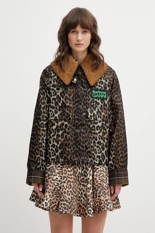 Barbour jachetă de bumbac x Ganni Printed Hooded Wax maro LWX1529BK11