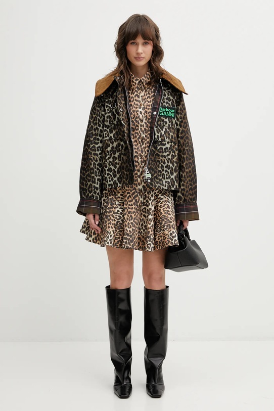 Barbour jachetă de bumbac x Ganni Printed Hooded Wax LWX1529BK11