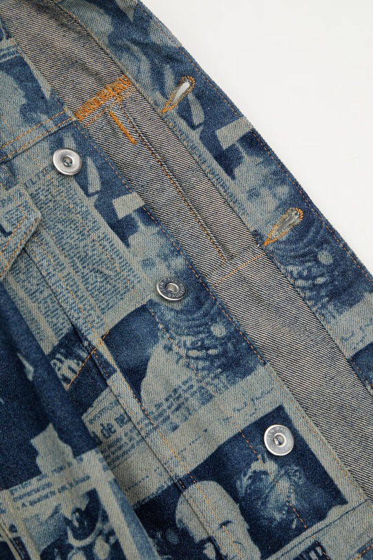 Jean Paul GAULTIER denim jacket Newspaper Print 26.01.W.JA033.D027 blue