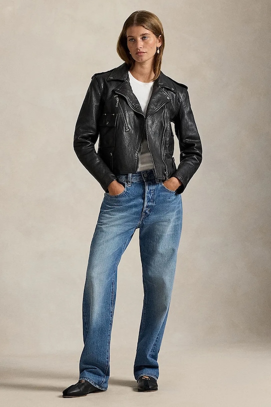 Odzież Polo Ralph Lauren ramoneska skórzana VINTAGED COW 211939939001 czarny