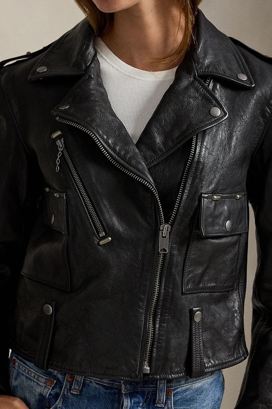 Polo Ralph Lauren ramoneska skórzana VINTAGED COW czarny 211939939001