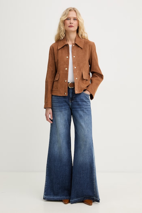 iBlues krótka kurtka damska zamszowa COSETTA 2617441031200 brązowy SS26