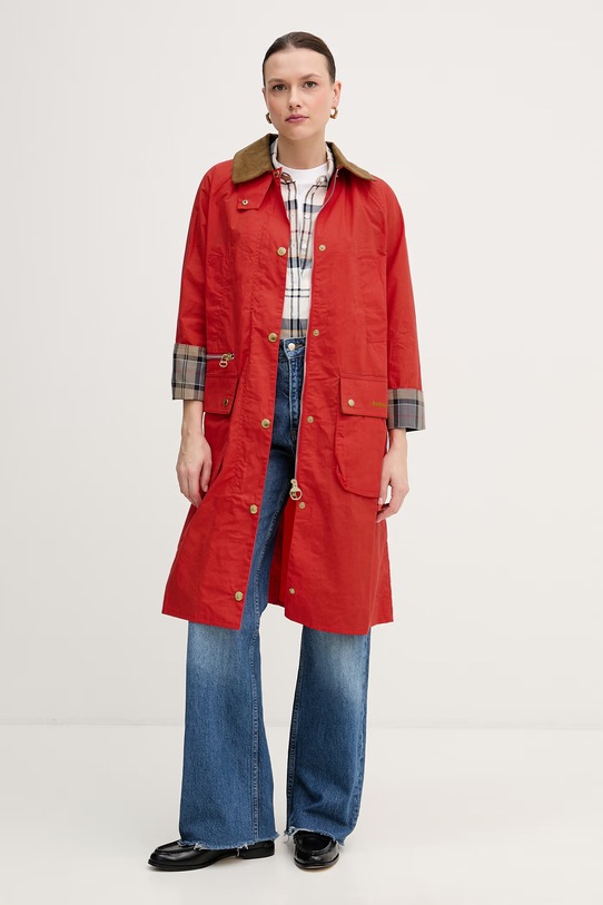 Barbour długa kurtka damska bawełniana Hollington czerwony LCA0400