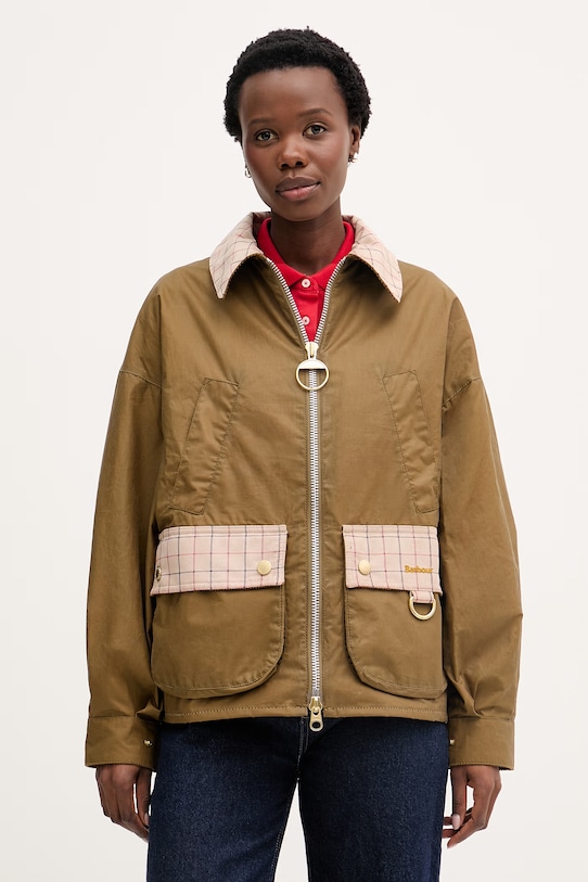 Barbour krótka kurtka damska bawełniana Launton beżowy LWX1535