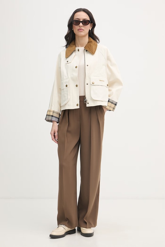 Barbour krótka kurtka damska bawełniana LCA0377 beżowy SS26