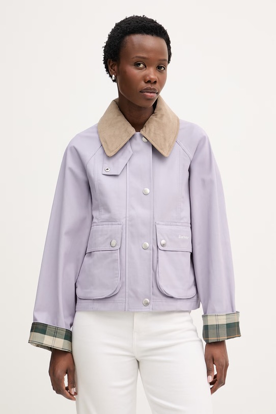 Barbour krótka kurtka damska bawełniana fioletowy LCA0377