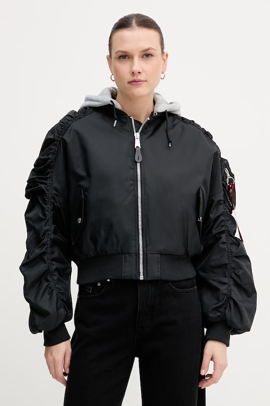 Alpha Industries kurtka Short Hooded Bomber Light W pozostałe czarny 266000