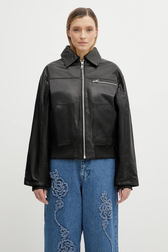 Rotate kurtka skórzana bez kaptura czarny 116054100