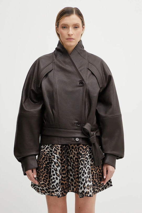 Rotate kurtka skórzana bez kaptura brązowy 1155781667