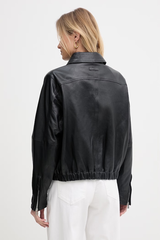 Ρούχα Trussardi κοντό μπουφάν γυναικείο δερμάτινο R366A000735N μαύρο