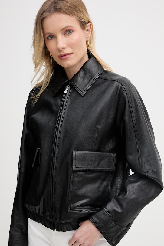 Trussardi κοντό μπουφάν γυναικείο δερμάτινο μαύρο R366A000735N