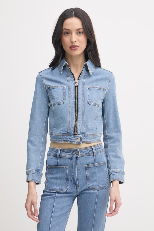 United Colors of Benetton kurtka jeansowa damska bawełniana z elastanem niebieski 2S90DN095