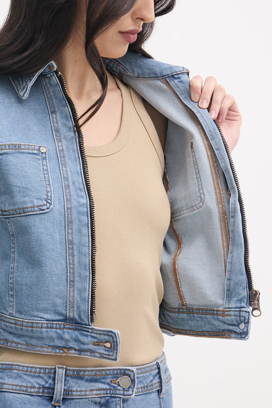 United Colors of Benetton kurtka jeansowa damska bawełniana z elastanem 2S90DN095