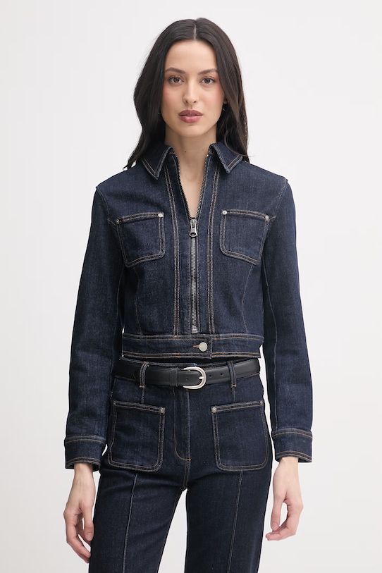 United Colors of Benetton kurtka jeansowa damska bawełniana z elastanem granatowy 2S90DN095