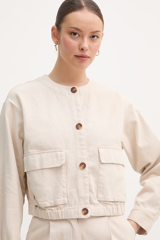 United Colors of Benetton κοντό μπουφάν γυναικείο βαμβακερό μπεζ 2WNXDN09U