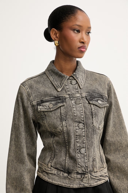 Pinko κοντό μπουφάν γυναικείο ντένιμ γκρί 106388.A34Y