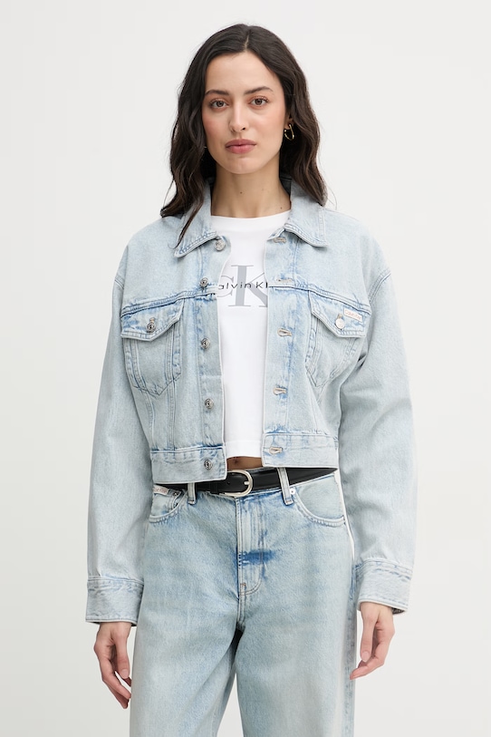 Calvin Klein Jeans kratka jakna ženska denimasta modra LV047F680G
