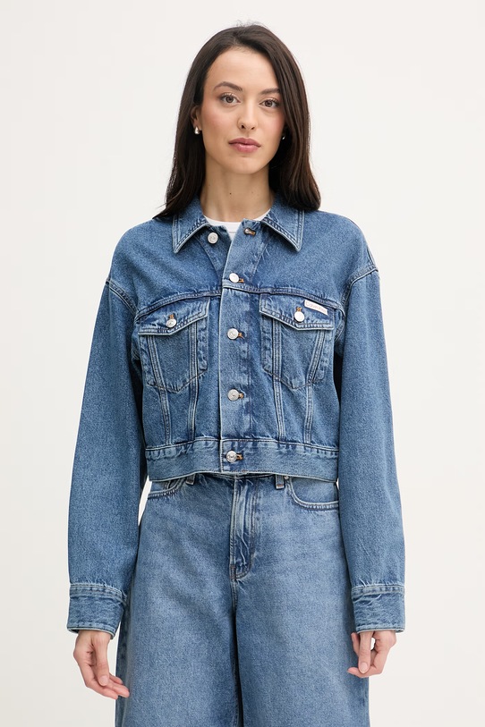 Calvin Klein Jeans prechodná bunda dámska rifľová modrá LV047F681G